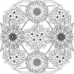 Black and white floral pattern for adult coloring book. Floral vector elements for design. Good for design of wrapping and textile.