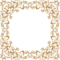 Golden vintage border frame engraving with retro ornament pattern in antique baroque style decorative design. Vector.
