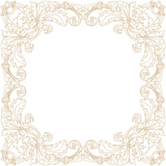 Golden vintage border frame engraving with retro ornament pattern in antique baroque style decorative design. Vector.