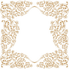 Golden vintage border frame engraving with retro ornament pattern in antique baroque style decorative design. Vector.