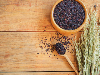 Thailand jasmine brown rice with copy space.