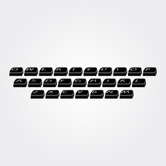 Vector illustration of a keyboard. Black buttons with letters of the English alphabet. QWERTY keyboard