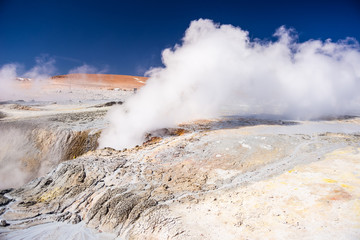 Steaming hot water ponds on the Andes, Bolivia