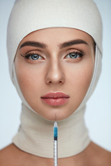 Plastic Surgery. Girl Receiving Lip Augmentation Injections