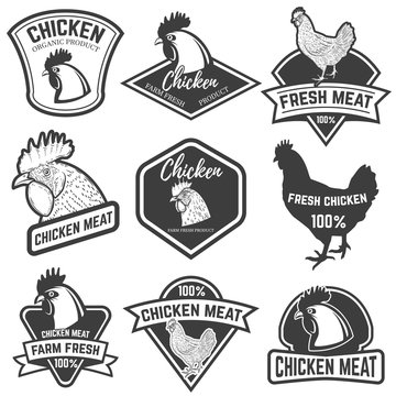 Set of Chicken meat labels. Design elements for logo, label, emblem, sign. Vector illustration