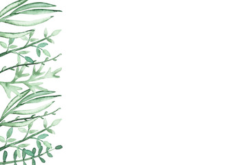 Card With Watercolor Green Herbs and Leaves