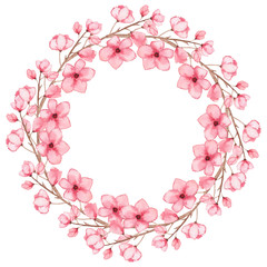 Floral Wreath With Watercolor Light Pink Flowers