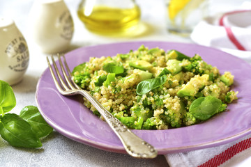 Quinoa salad with green vegetables.