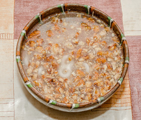 Romanian traditional food called Mucenici, eight shape made from flour with sugar, walnuts and cinnamon