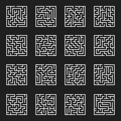 Maze Game Set. Labyrinth with Entry and Exit. Vector Illustration.