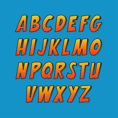 Creative font. Vector alphabet collection set in the style of comics and pop art.