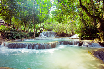 Kuangsi  waterfall in deep forest in Laos