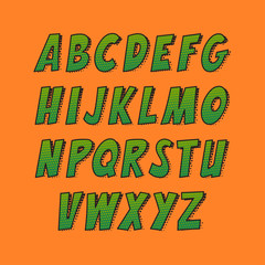 Creative font. Vector alphabet collection set in the style of comics and pop art.