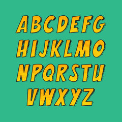 Creative font. Vector alphabet collection set in the style of comics and pop art.