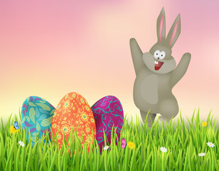 Background with Easter eggs and Bunny.