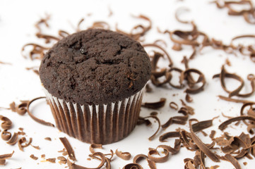 Chocolate muffin with shredded pieces