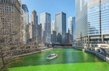 Dyeing Chicago River Green On Saint Patrics Day