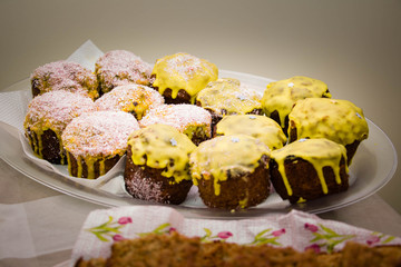 Delicious cream muffins on a plate