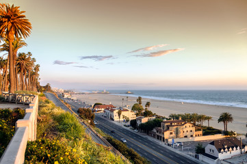 Pacific Coast Highway at Santa Monica beach - obrazy, fototapety, plakaty