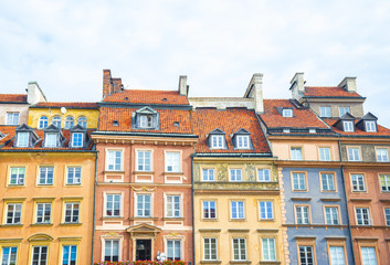 Fototapeta na wymiar Beautiful colorful houses in Old town square in Warsaw. Poland