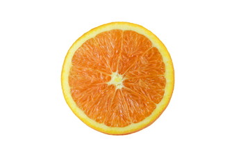 Isolated juicy ripe orange fruit slice on white background