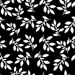 Floral seamless pattern with leaves silhouette. Vector illustration.