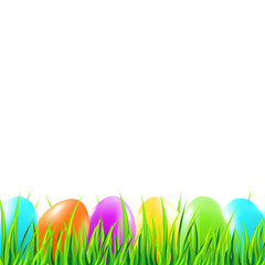 Easter background with colorful eggs, grass. Vector illustration.
