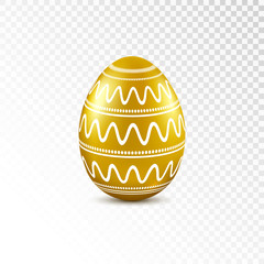 Gold easter egg with geometric pattern isolated on transparent background. Vector illustration.