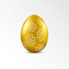 Gold easter egg with flower pattern isolated on transparent background. Vector illustration.