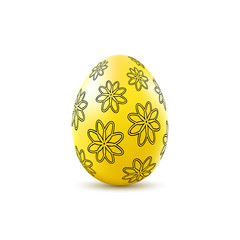 Yellow easter egg with flower pattern isolated on white background. Vector illustration.