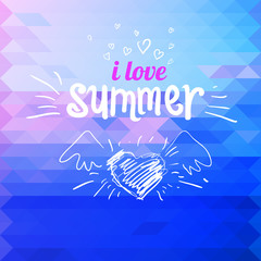 colorful abstract mosaic background i love summer. sketch lettering. vector illustration