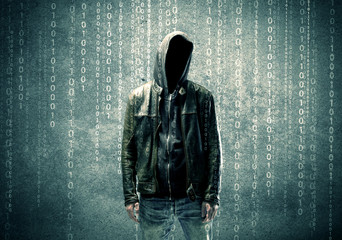 Angry mysterious hacker with numbers