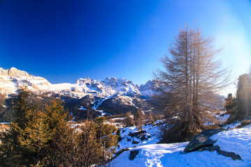 Fototapeta na wymiar Dolomiti di Brenta in a winter day