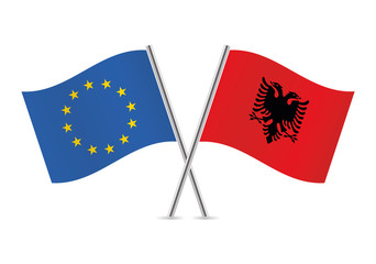 European Union and Albania flags. Vector illustration.