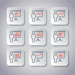 Training and presentation set icons. Vector Illustration, flat style