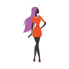 Fashion look girl silhouette beautiful girl woman female and pretty, young, model, style, hair, lady character glamour cute vector illustration.