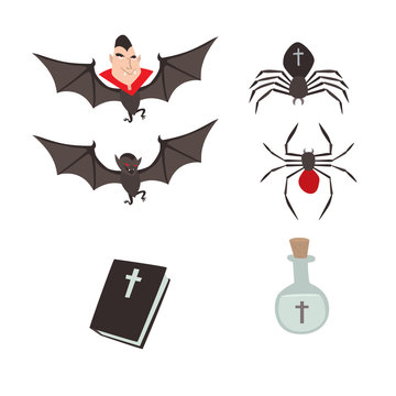Cartoon dracula vector symbols vampire icons character funny man comic halloween and magic spell witchcraft ghost night devil tale illustration.
