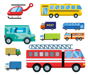 Transport delivery vector isolated white transportation car bus van fire truck helicopter silhouette icon business logistic shipment set