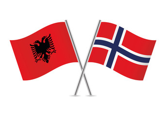 Albania and Norway flags. Vector illustration.