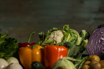 Composition with assorted raw organic vegetables