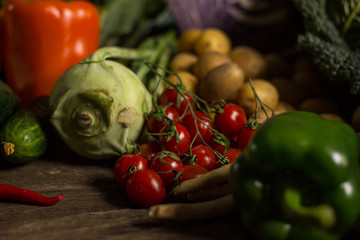 Composition with assorted raw organic vegetables