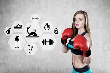 Woman boxer and sport drawings