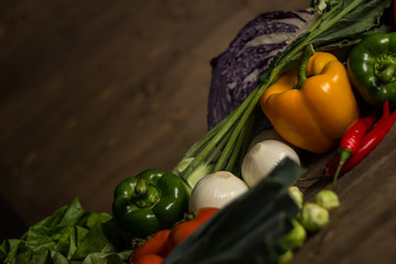 Composition with assorted raw organic vegetables