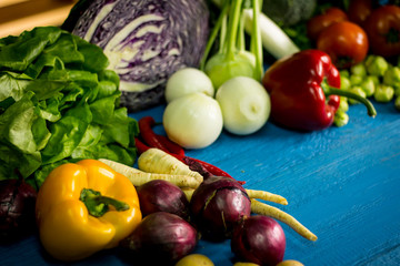 Bio Healthy food. Various of Vegetables on wood. Bio Healthy food, herbs and spices. Organic vegetables on wood