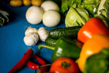 Bio Healthy food. Various of Vegetables on wood. Bio Healthy food, herbs and spices. Organic vegetables on wood