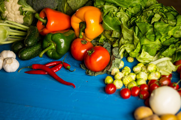 Bio Healthy food. Various of Vegetables on wood. Bio Healthy food, herbs and spices. Organic vegetables on wood