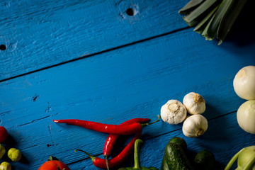 Bio Healthy food. Various of Vegetables on wood. Bio Healthy food, herbs and spices. Organic vegetables on wood