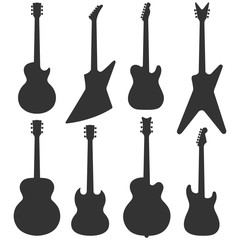 Electric guitars silhouette collection, vector musical instruments isolated. 