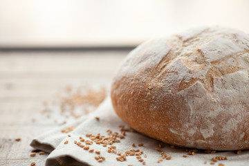 Fresh unleavened bread on a wooden table