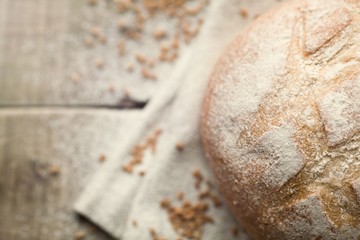 Fresh unleavened bread on a wooden table